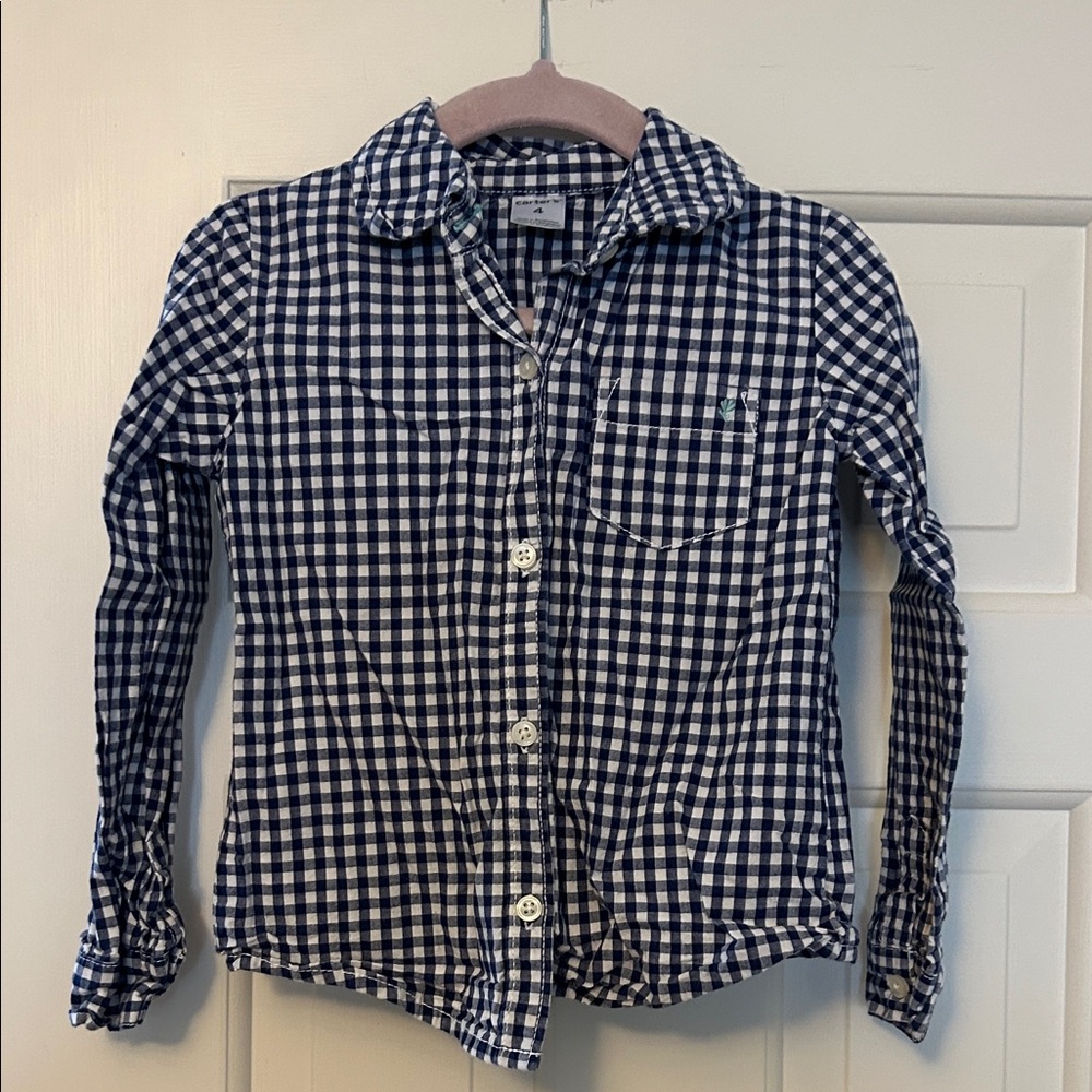 Carter's Navy and White Plaid Button Down Shirt